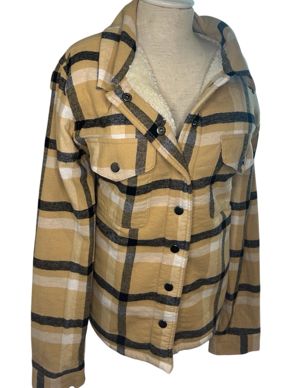 Lucky Brand Mustard Plaid Teddy-Lined Shacket
